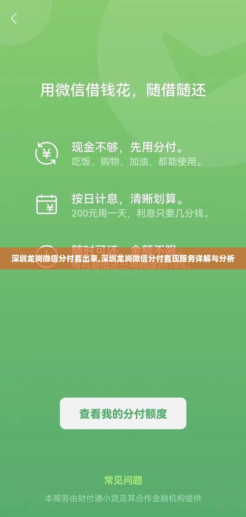 深圳龙岗微信分付套出来,深圳龙岗微信分付套现服务详解与分析