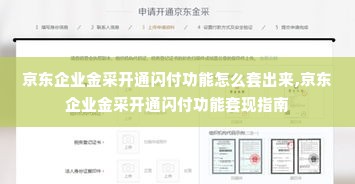 京东企业金采开通闪付功能怎么套出来,京东企业金采开通闪付功能套现指南