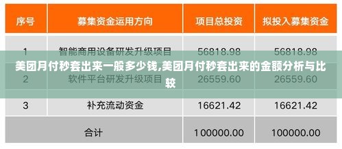 美团月付秒套出来一般多少钱,美团月付秒套出来的金额分析与比较