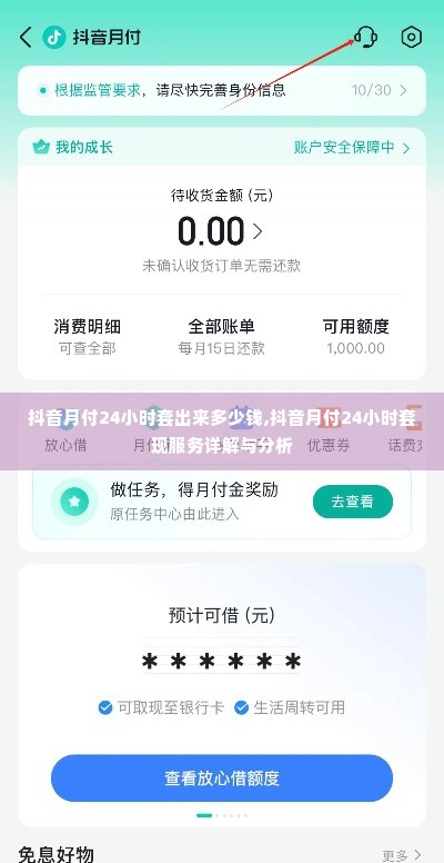 抖音月付24小时套出来多少钱,抖音月付24小时套现服务详解与分析