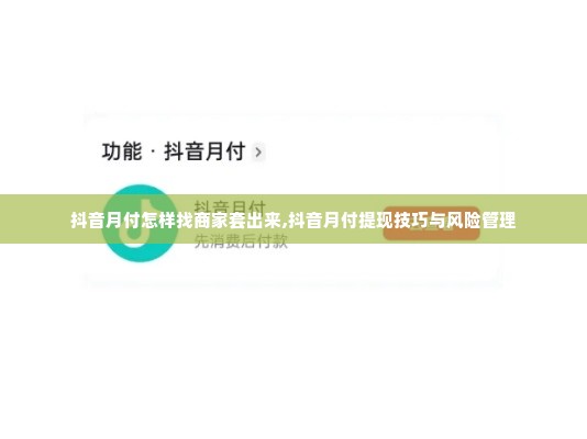 抖音月付怎样找商家套出来,抖音月付提现技巧与风险管理
