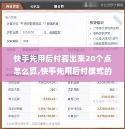 快手先用后付套出来20个点怎么算,快手先用后付模式的20%手续费率解析