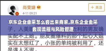 京东企业金采怎么套出来商家,京东企业金采套现流程与风险管理