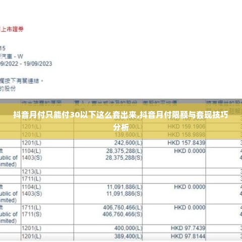 抖音月付只能付30以下这么套出来,抖音月付限额与套现技巧分析