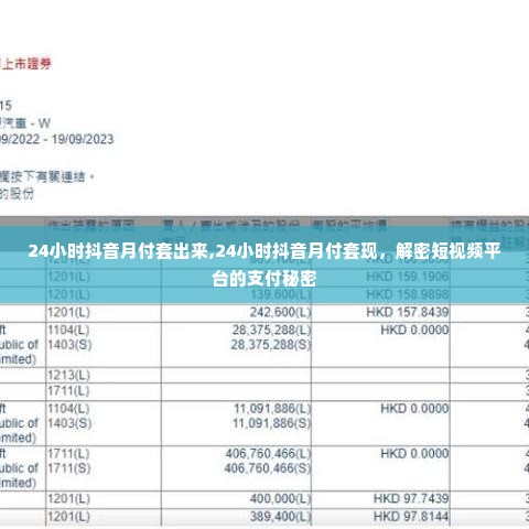 24小时抖音月付套出来,24小时抖音月付套现，解密短视频平台的支付秘密