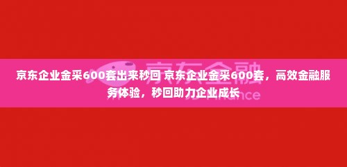 京东企业金采600套出来秒回 京东企业金采600套，高效金融服务体验，秒回助力企业成长