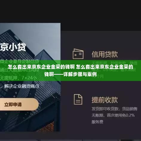 怎么套出来京东企业金采的钱啊 怎么套出来京东企业金采的钱啊——详解步骤与案例