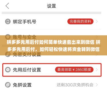拼多多先用后付如何简单快速套出来到微信 拼多多先用后付，如何轻松快速将资金转到微信？详解步骤与案例