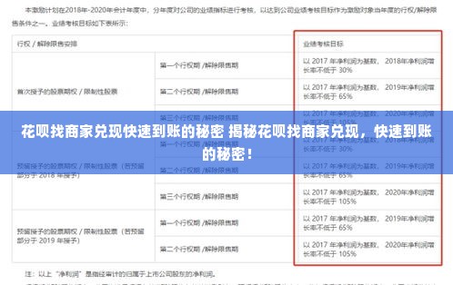 花呗找商家兑现快速到账的秘密 揭秘花呗找商家兑现，快速到账的秘密！