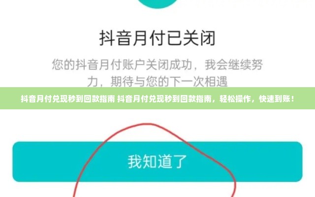 抖音月付兑现秒到回款指南 抖音月付兑现秒到回款指南，轻松操作，快速到账！