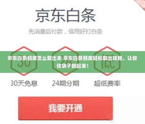 京东白条额度怎么取出来 京东白条额度轻松取出攻略，让你钱袋子鼓起来！